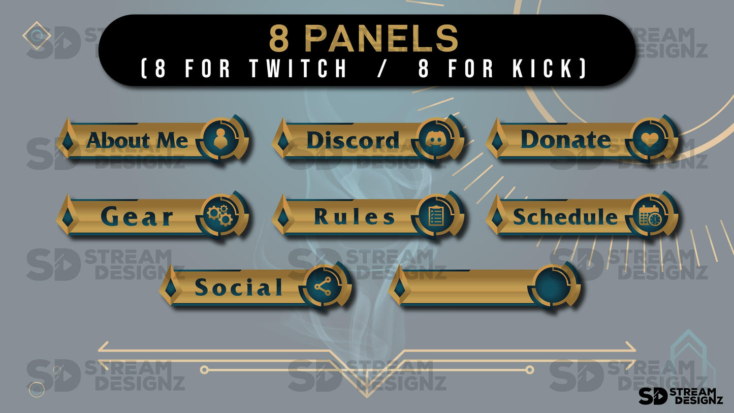 Static stream overlay package area of effect 8 panels stream designz