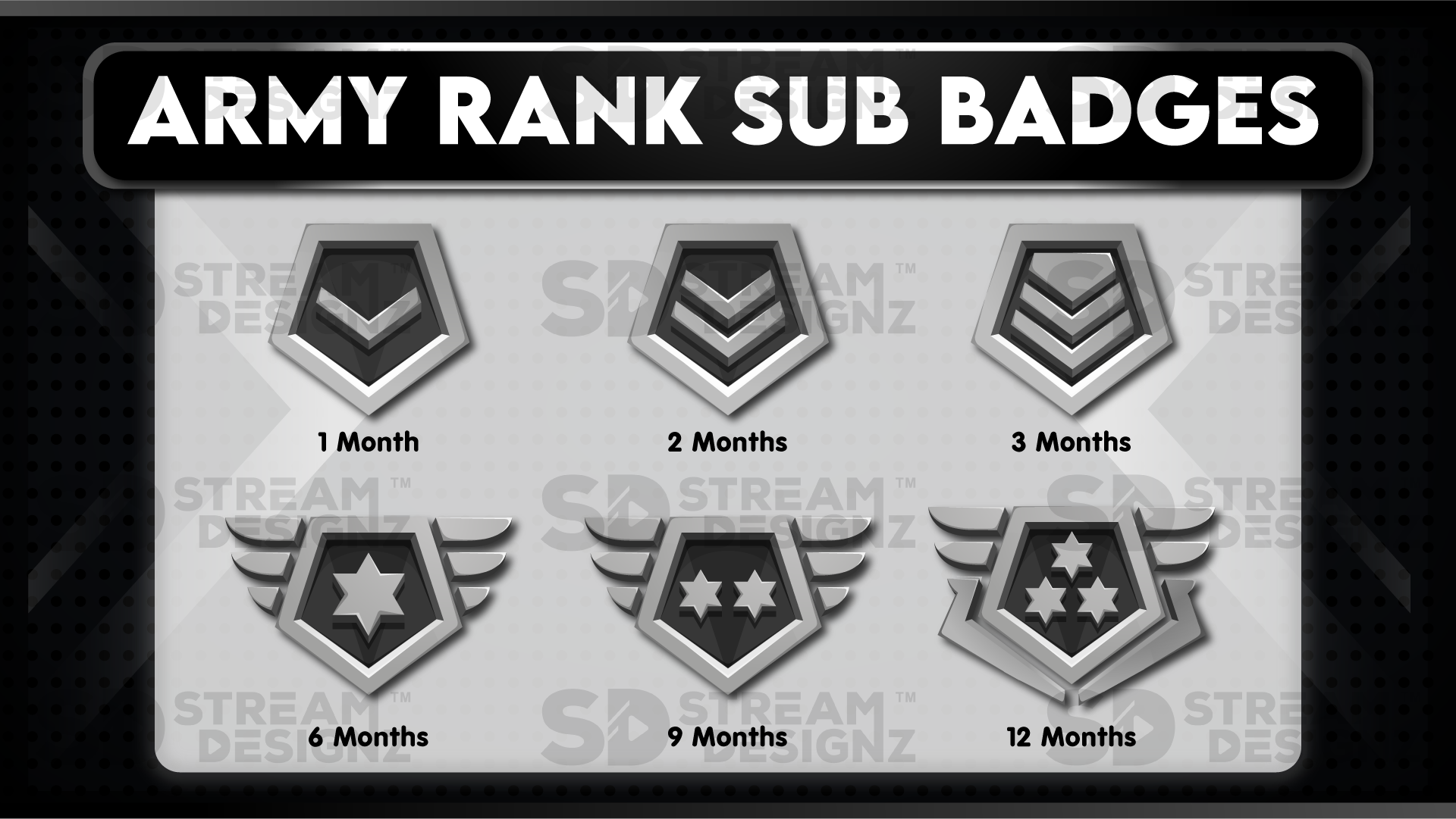6 pack sub badges preview image army rank stream designz