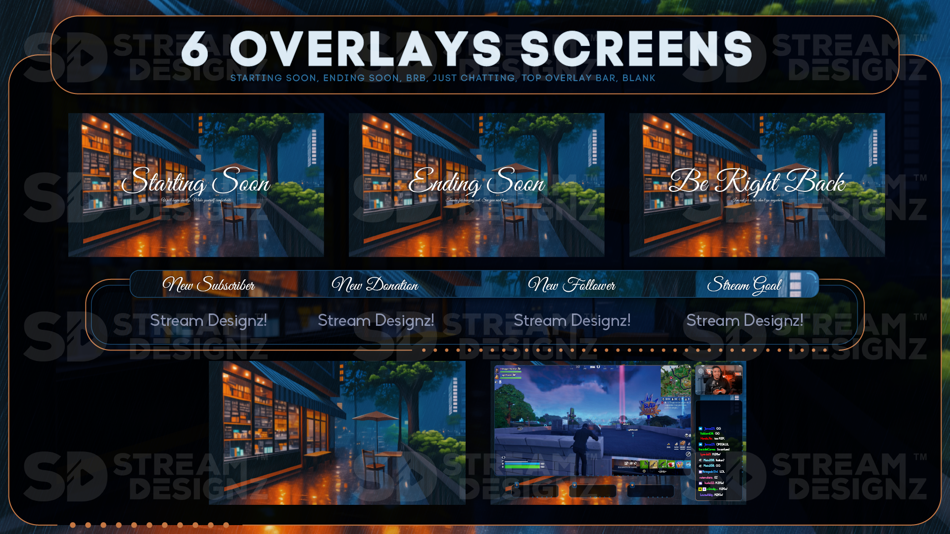 stream overlay package 6 overlay screens cafe lofi stream designz