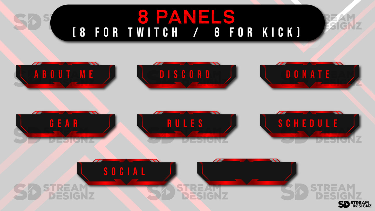 static stream overlay package crimson 8 panels stream designz