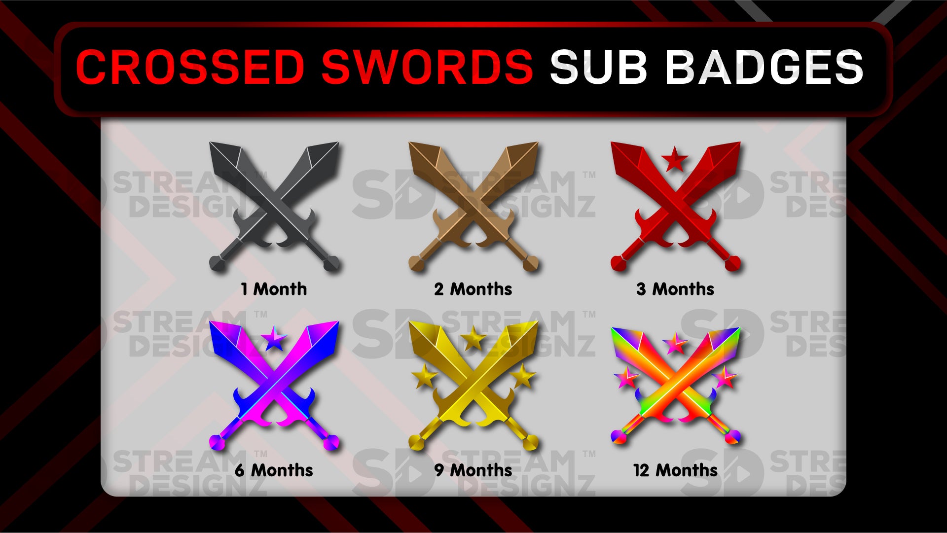 6 pack sub badges preview image crossed swords stream designz