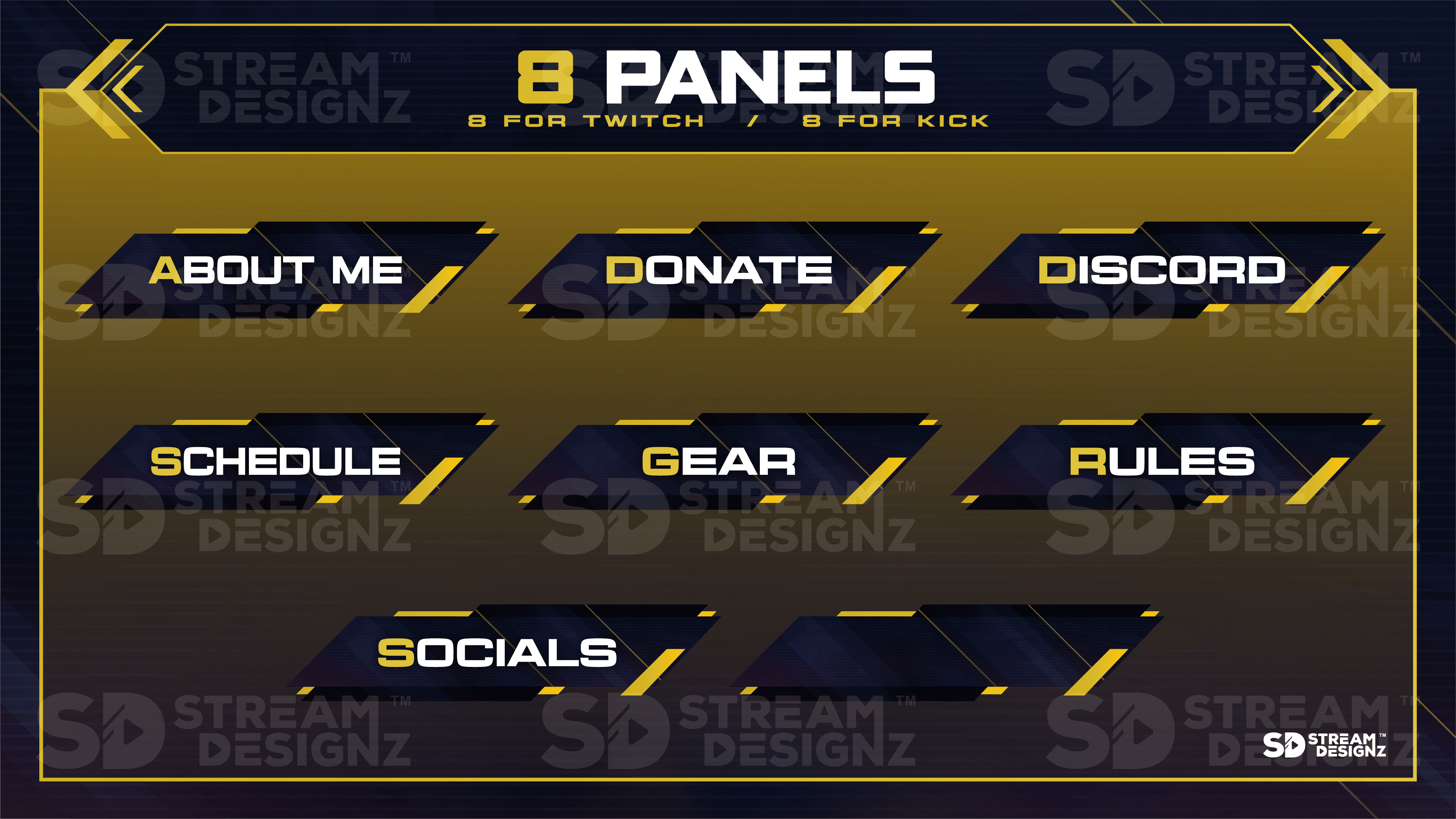 twitch panels 8 panels defiance stream designz