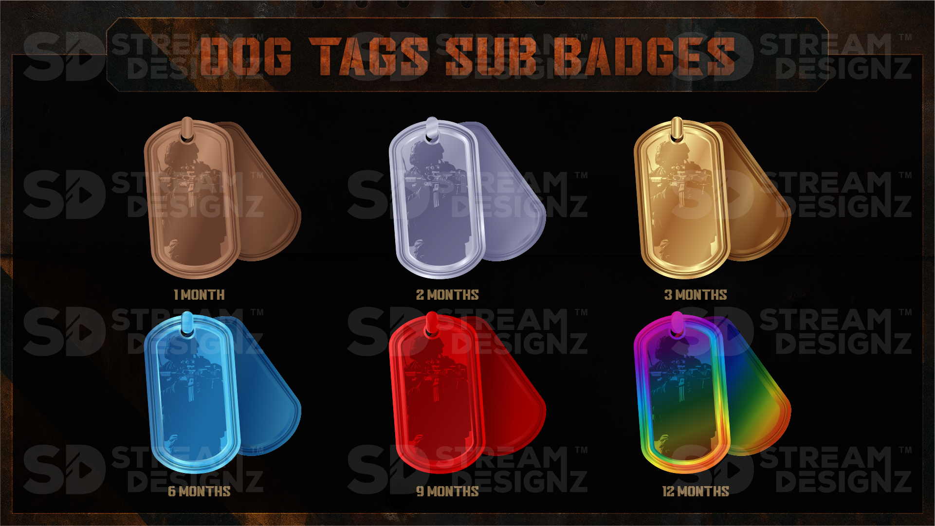 6 pack sub badges preview image dog tags stream designz