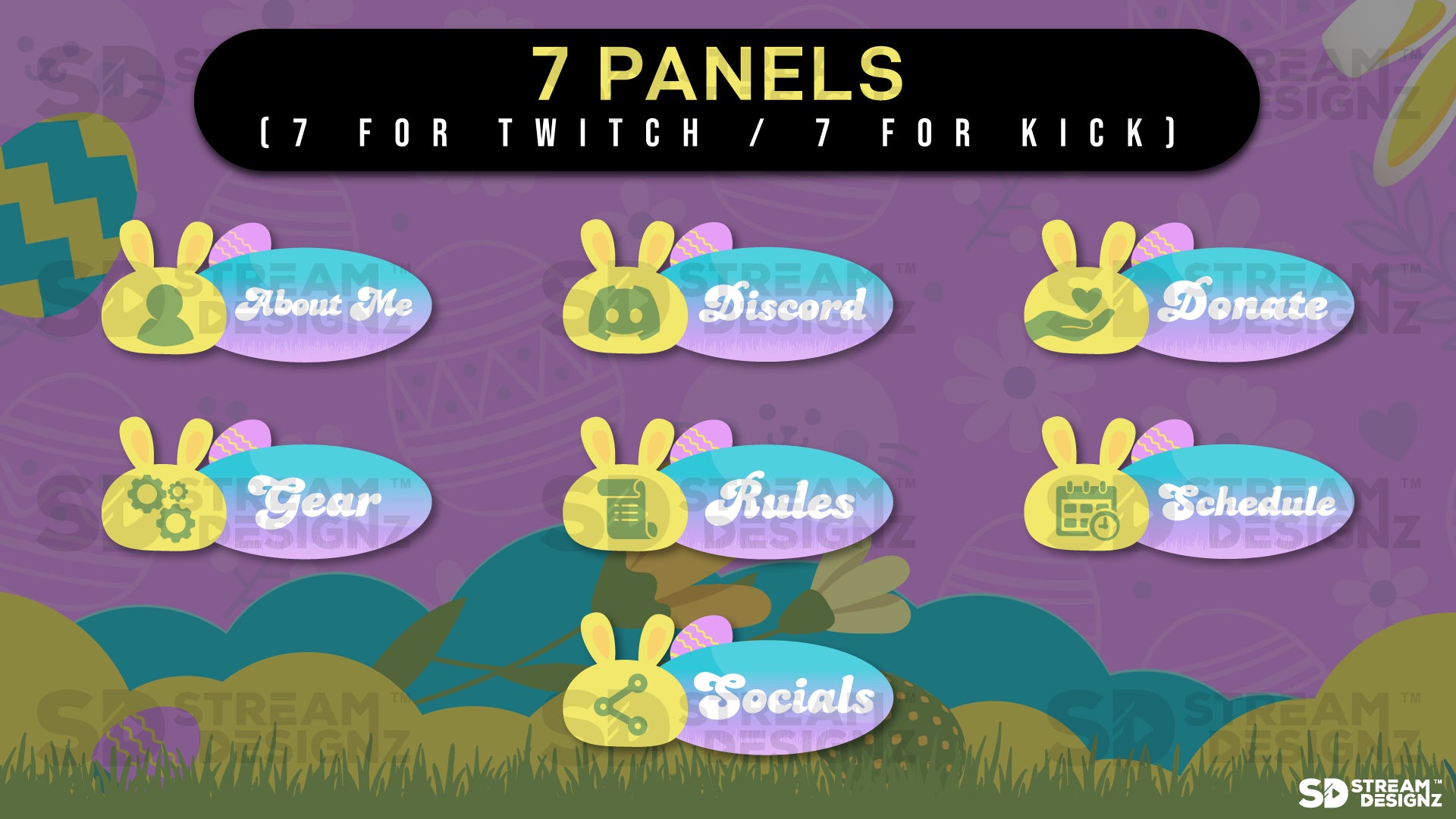 stream overlay package 7 panels Easter Egg - Purple, Blue, & Yellow stream designz