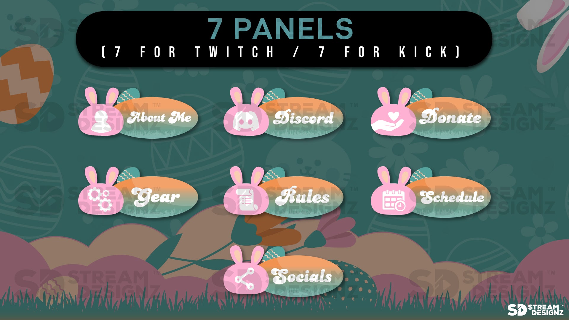 stream overlay package 7 panels Easter Egg - Teal & Pink stream designz