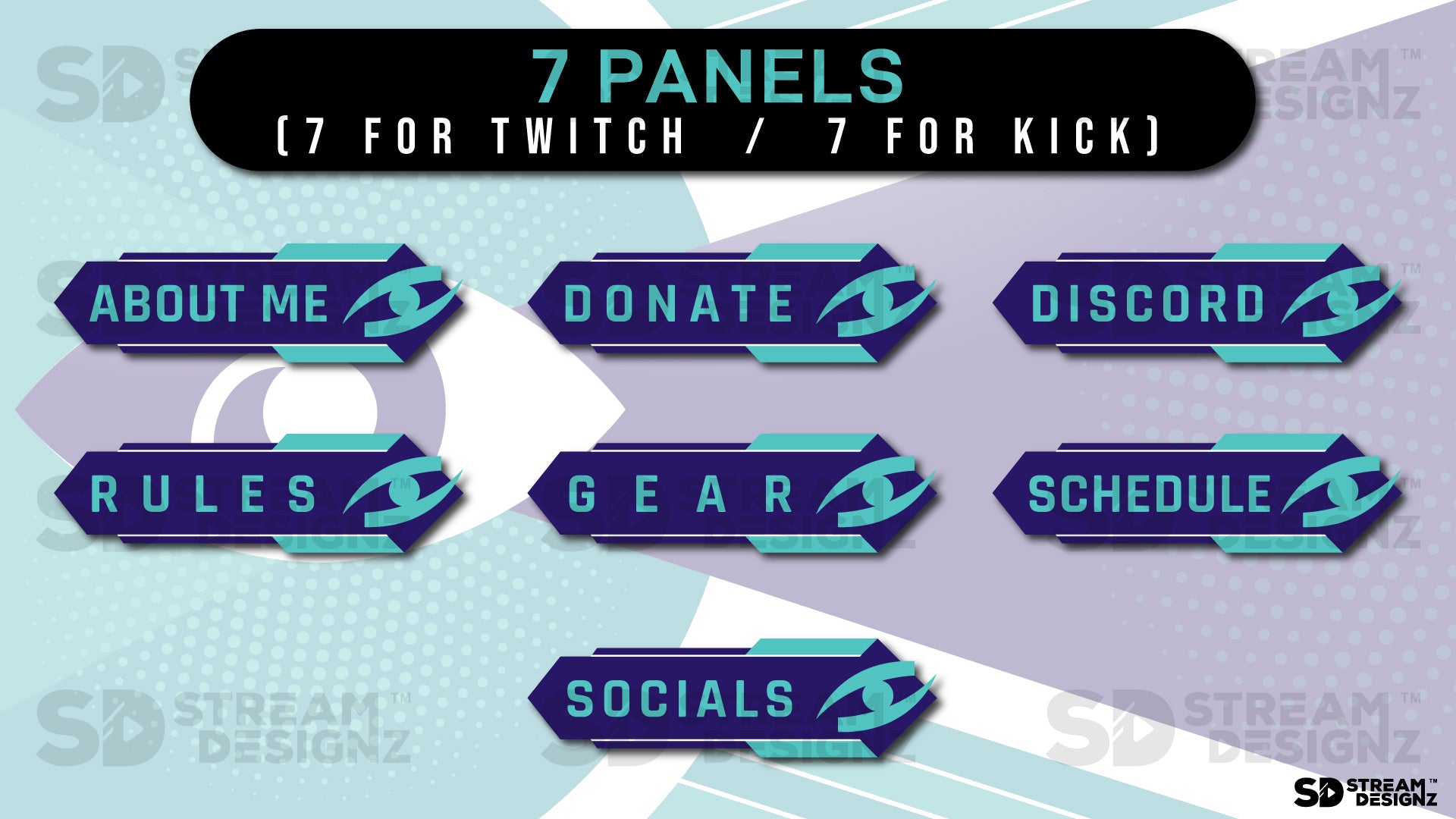 stream overlay package 7 panels eye game stream designz