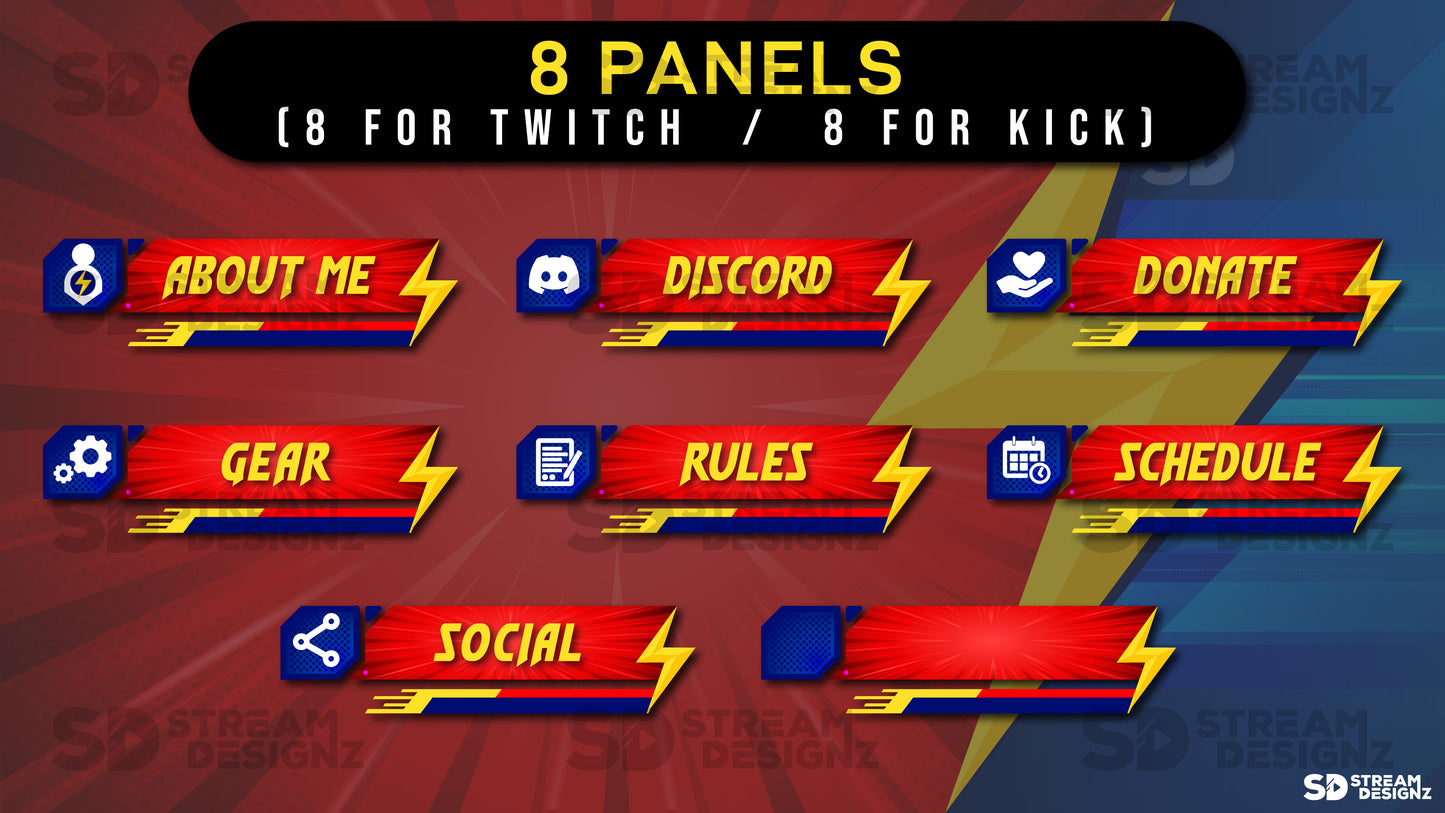 Static Stream overlay package flash 8 panels stream designz