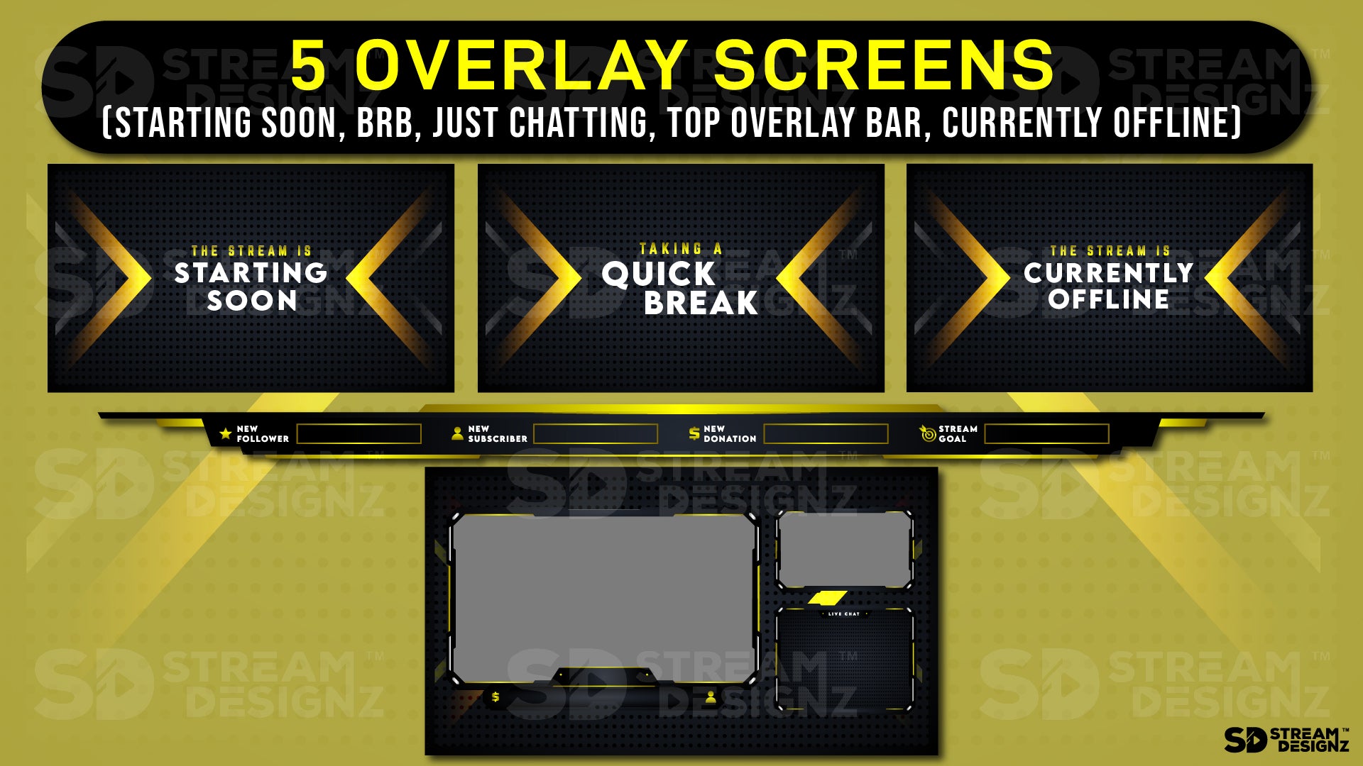 stream overlay package 5 overlay screens gold rush stream designz