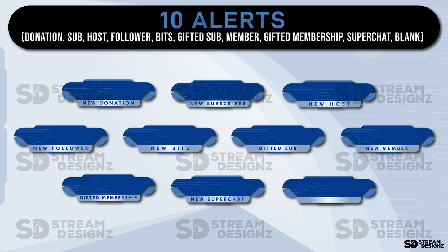 animated stream overlay package high tech 10 alerts stream designz