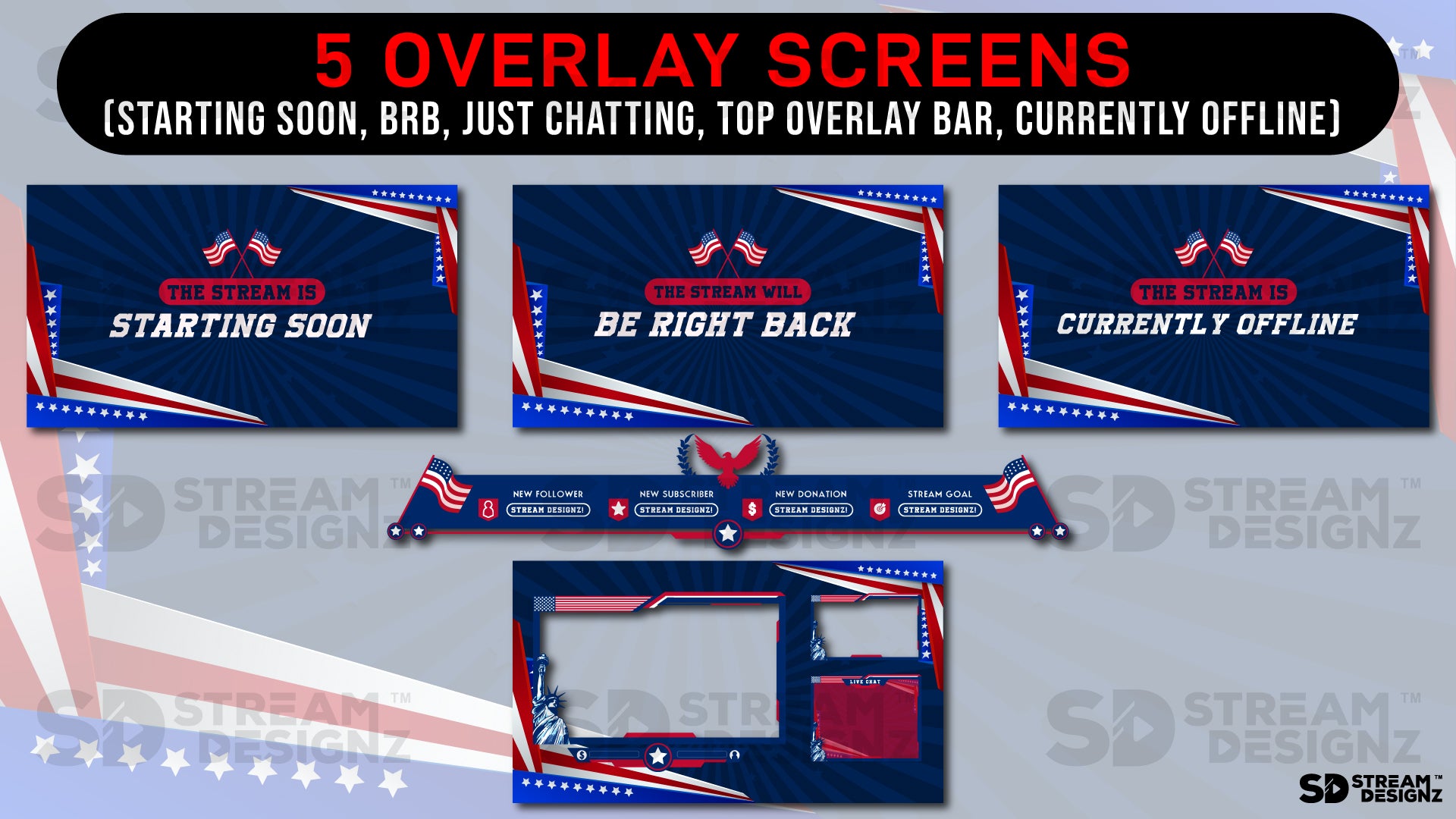 stream overlay package 5 overlay screens home of the brave stream designz