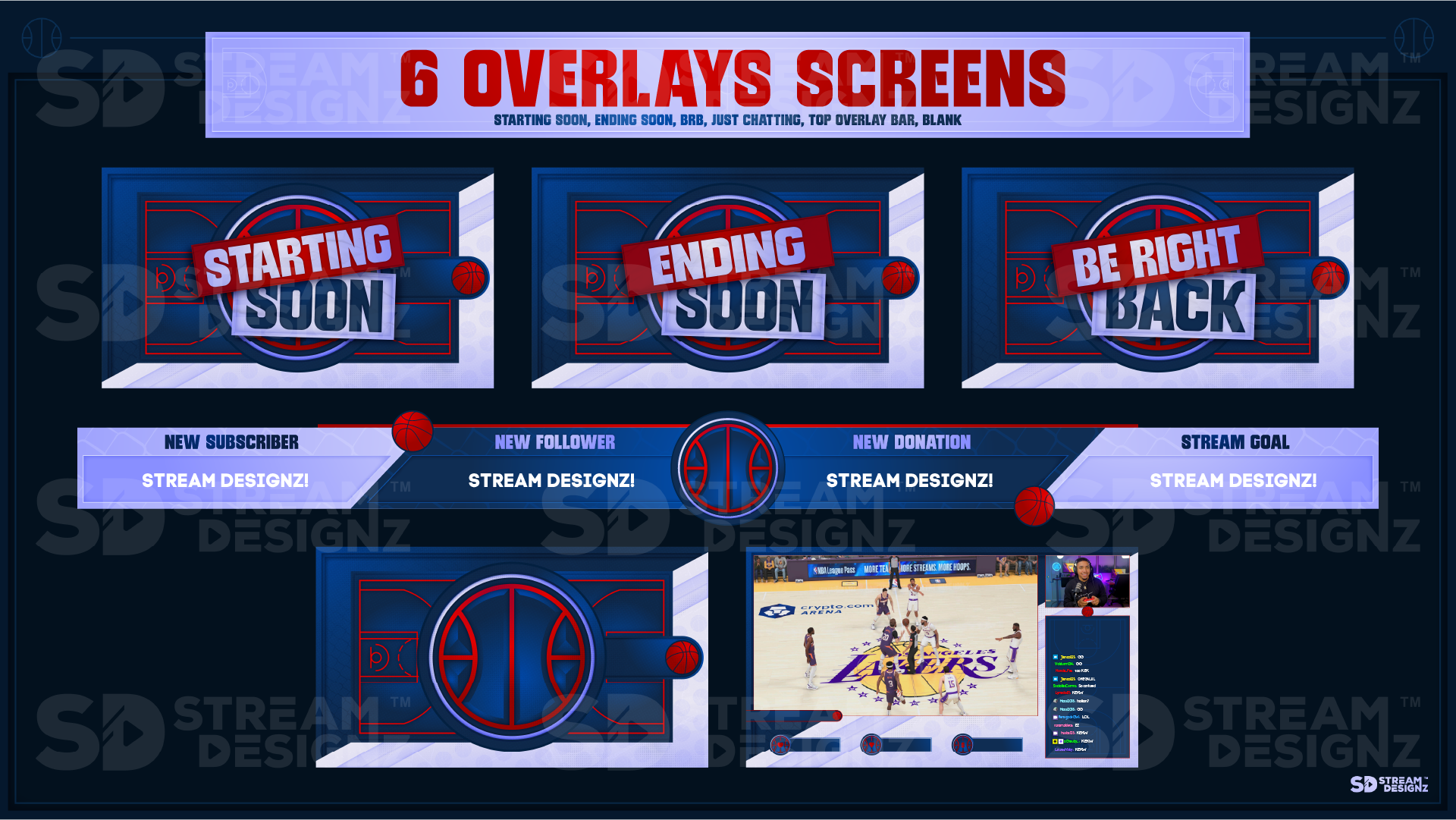 stream overlay package 6 overlay screens hoops stream designz