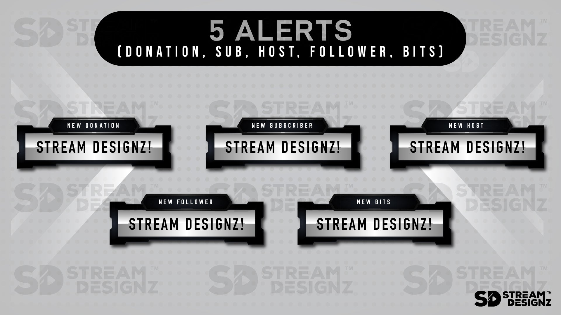 stream overlay package monochrome alerts stream designz
