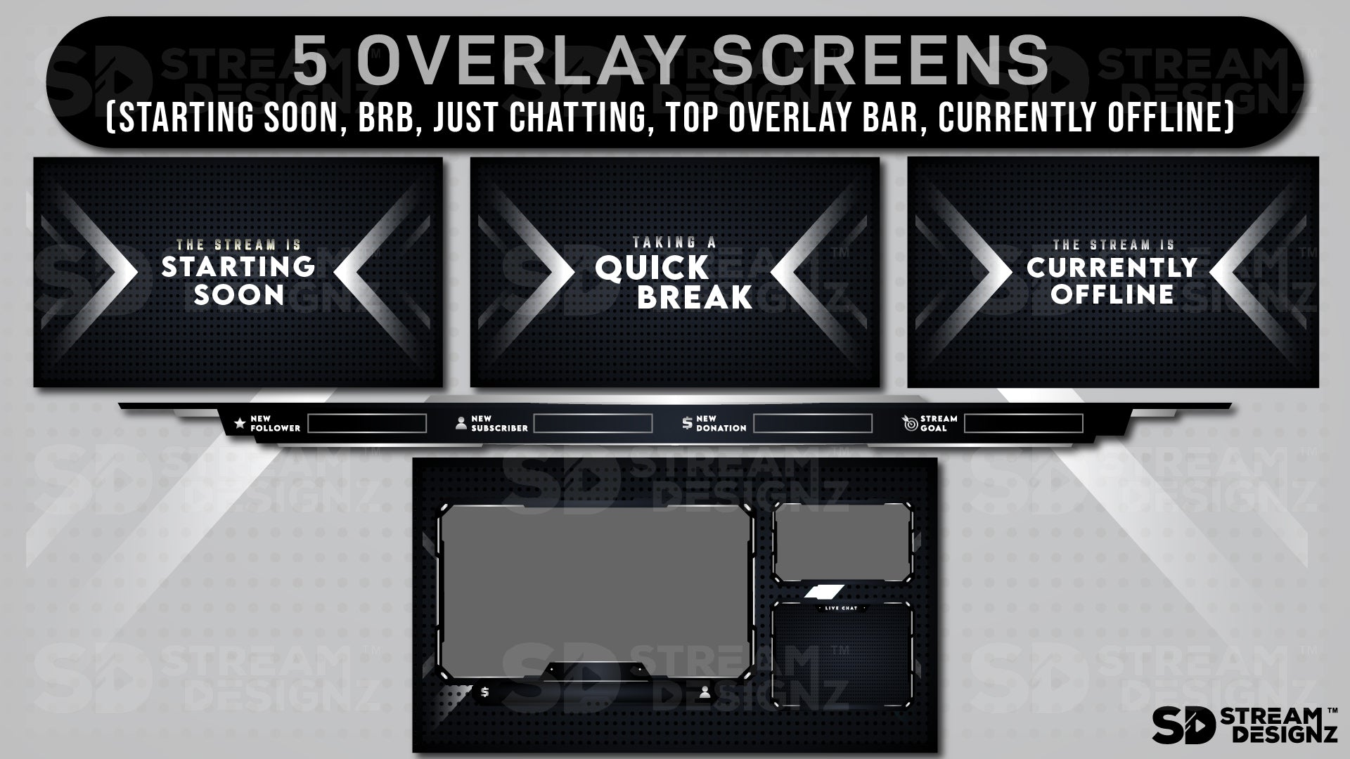 stream overlay package monochrome overlay screens stream designz