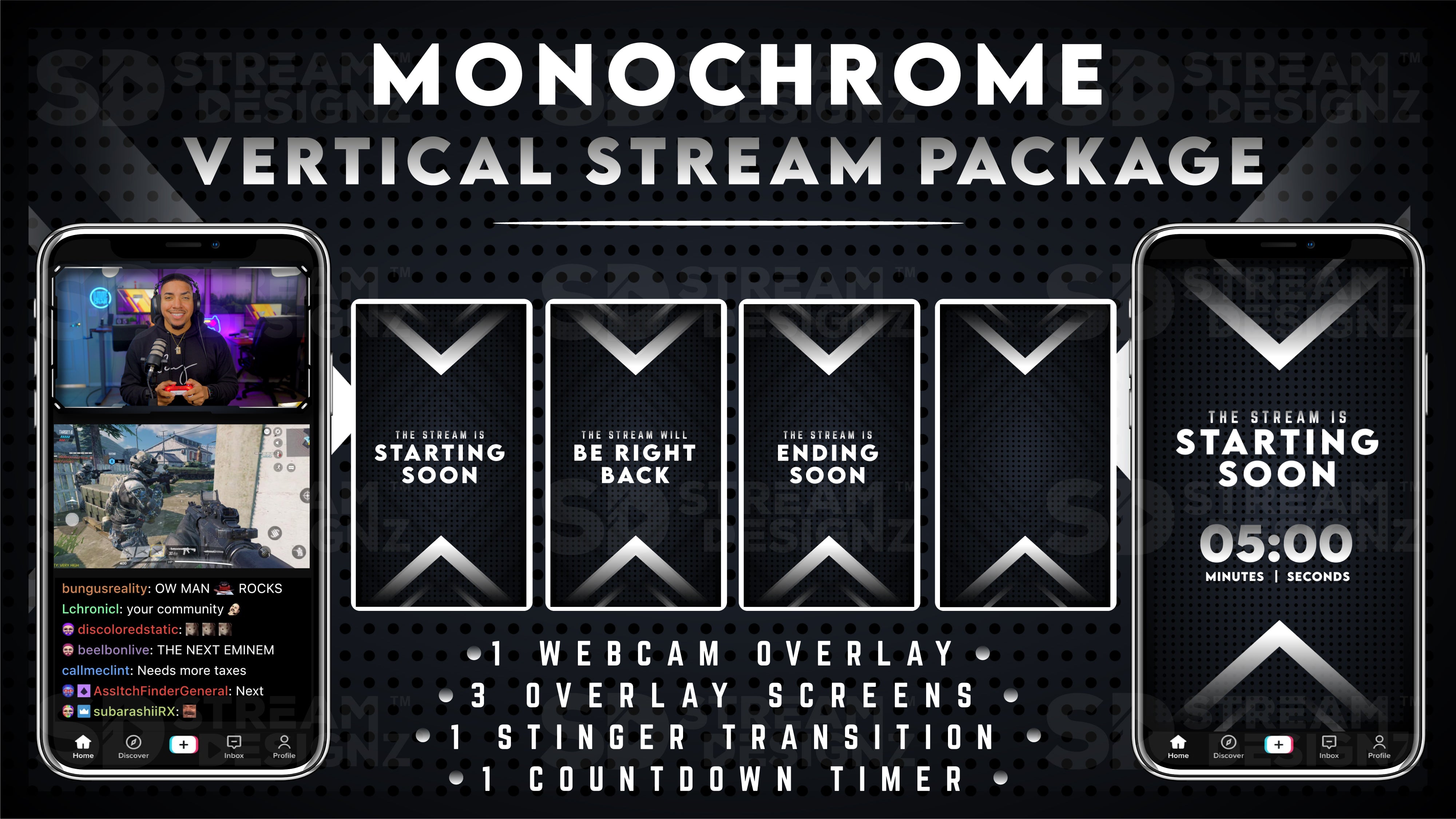 vertical stream overlay package feature image monochrome stream designz