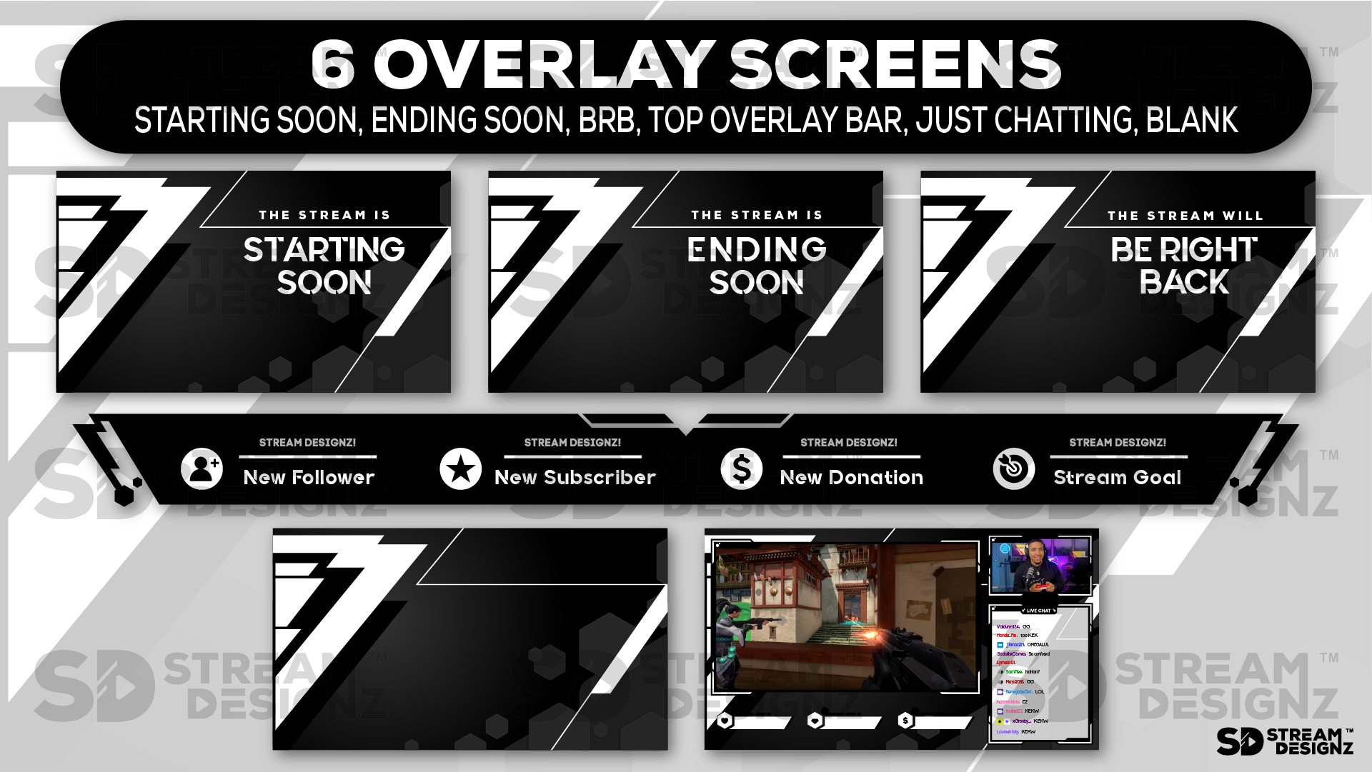 stream overlay package 6 overlay screens onyx stream designz