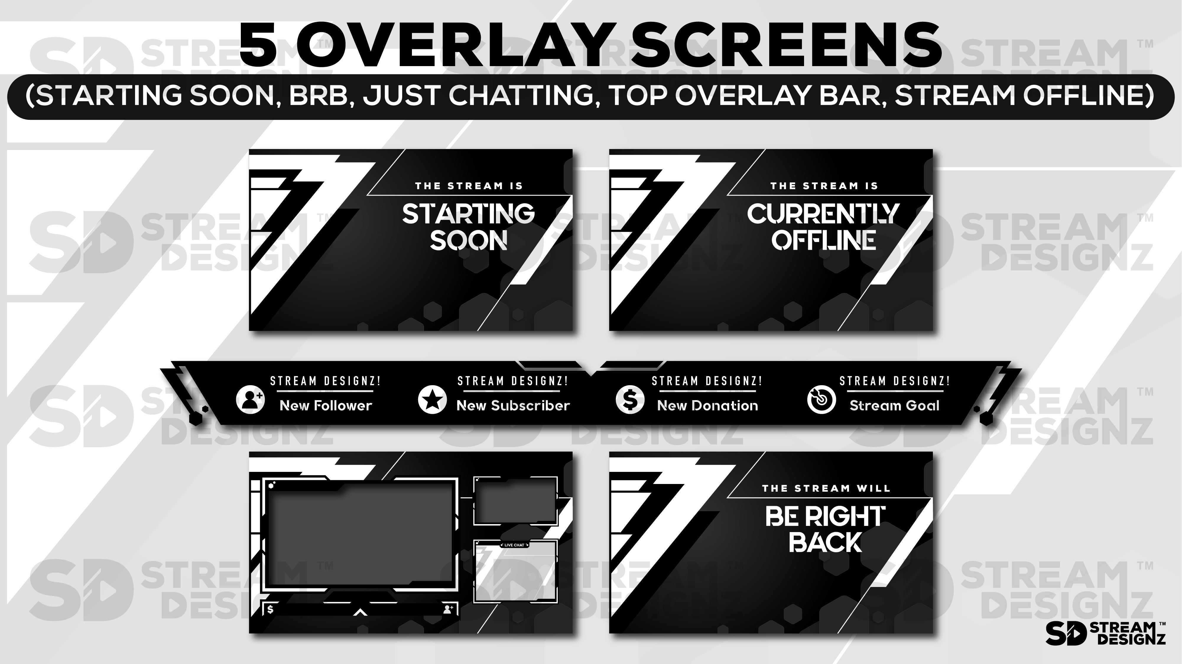 stream overlay package 5 overlay screens onyx stream designz