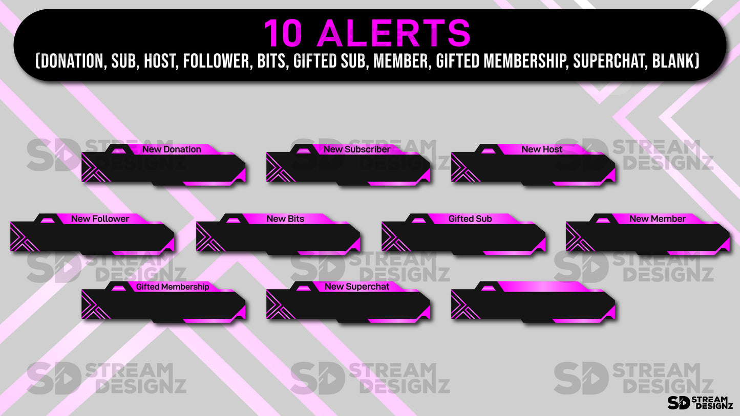 Static stream overlay package pink bliss 10 alerts stream designz