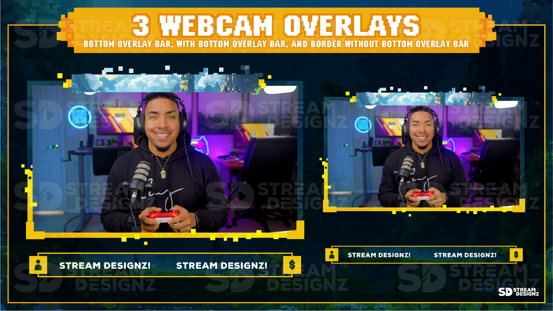 stream overlay package 3 webcam overlays pixel world stream designz