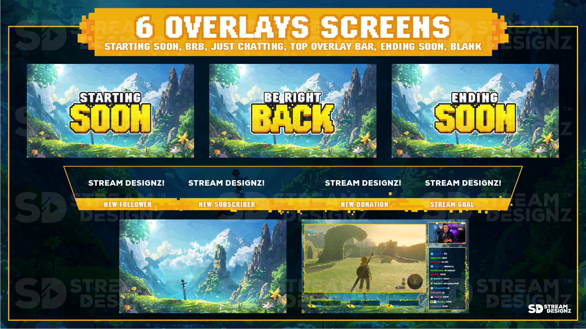 stream overlay package 6 overlay screens pixel world stream designz