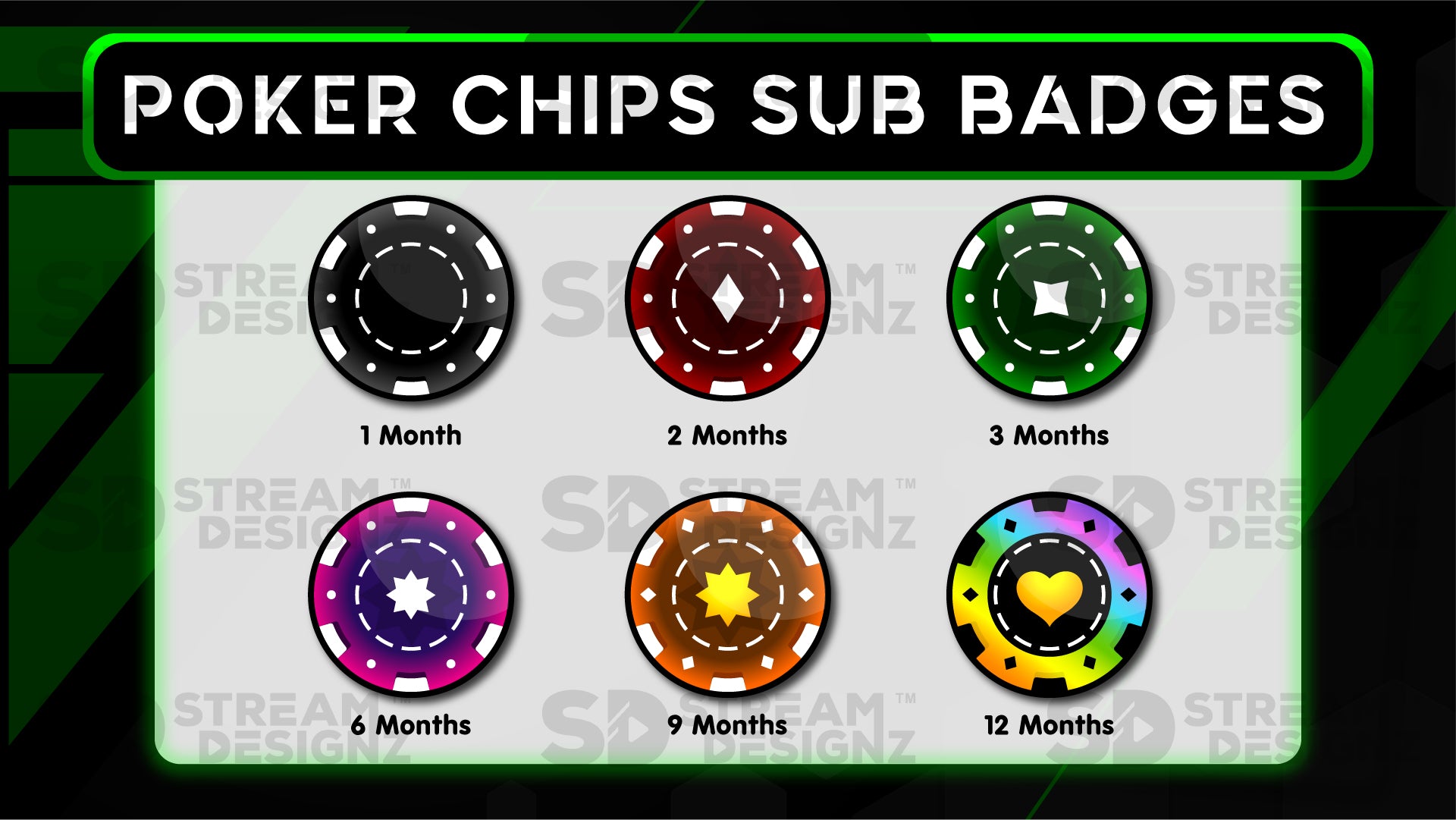 6 pack sub badges preview image poker chips stream designz