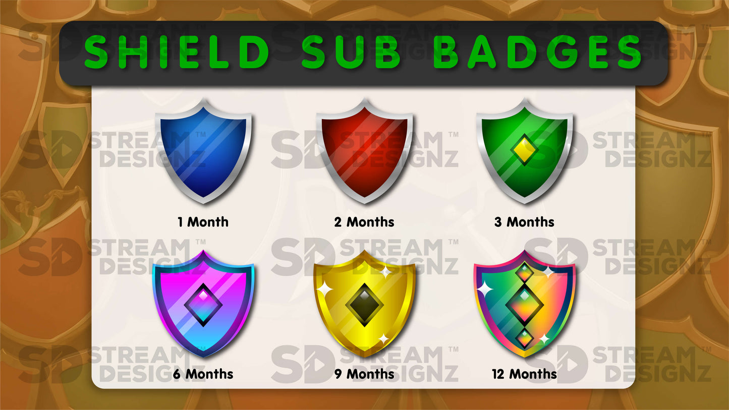 6 pack sub badges preview image shield stream designz
