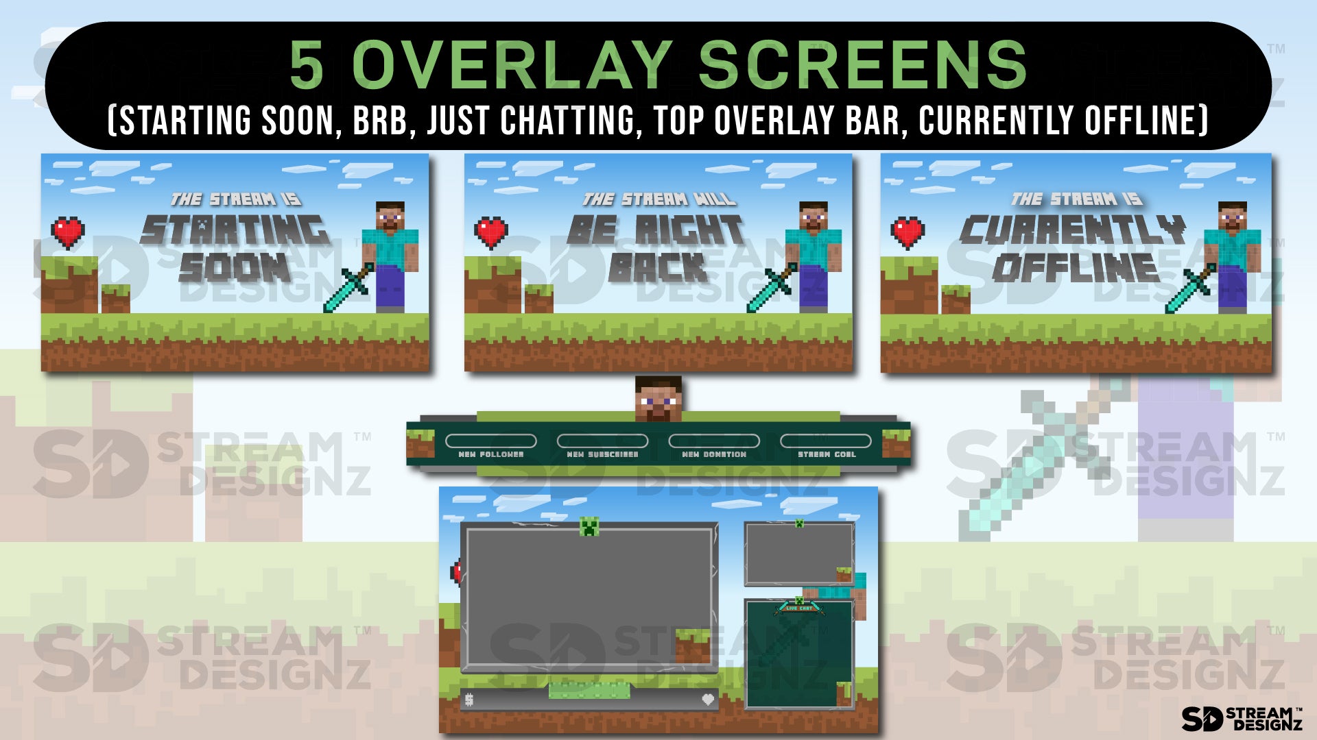 stream overlay package 5 overlay screens steve stream designz