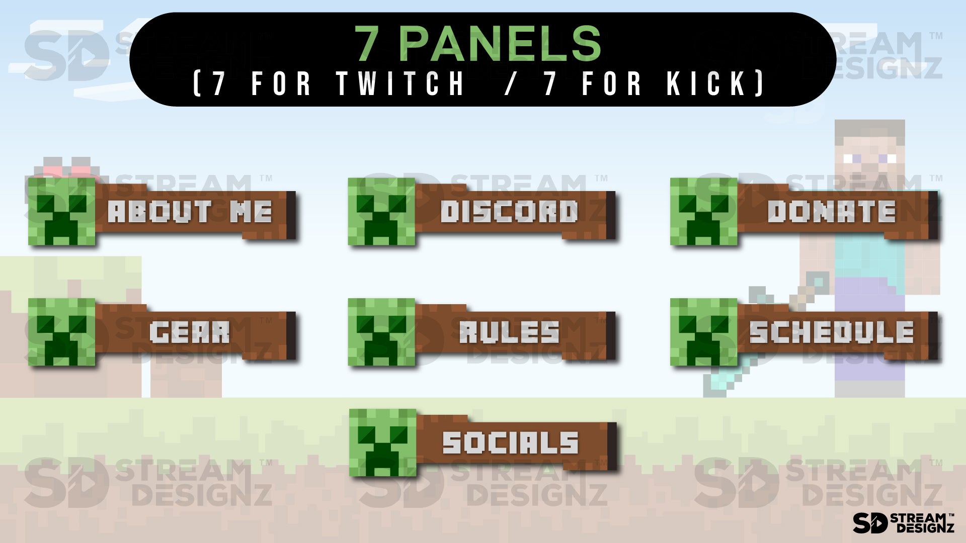 stream overlay package 7 panels steve stream designz