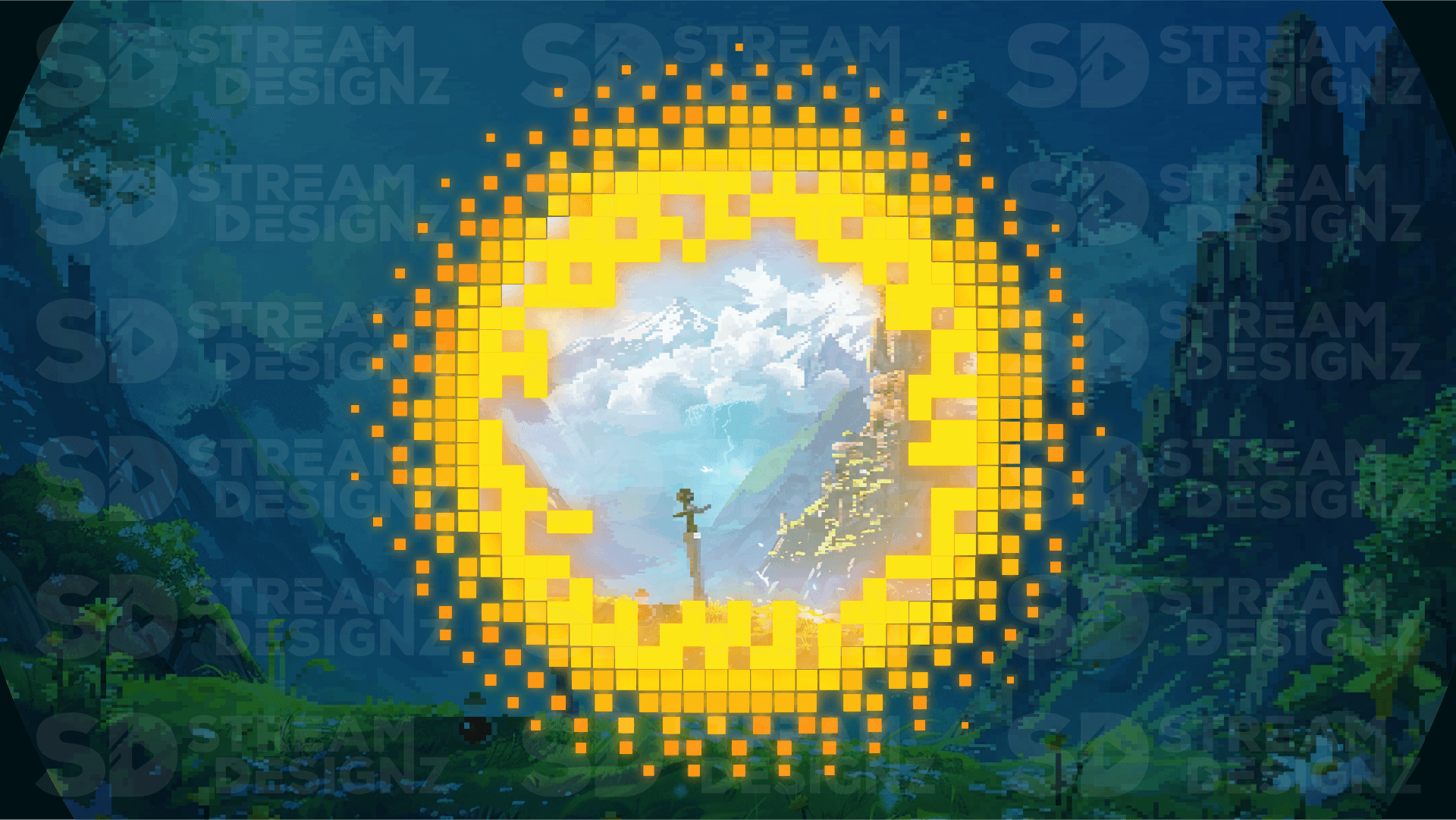 Stinger transition thumbnail pixel world stream designz