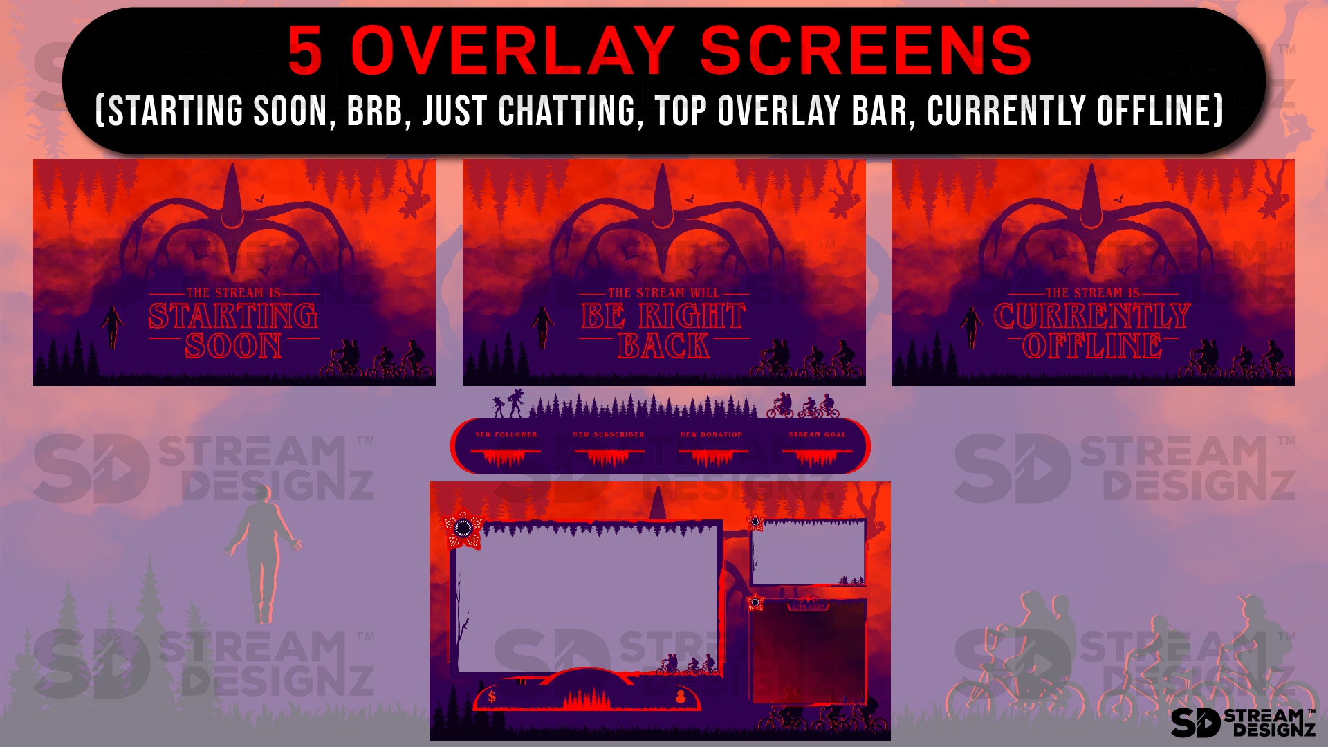 stream overlay package 5 overlay screens strange stream designz