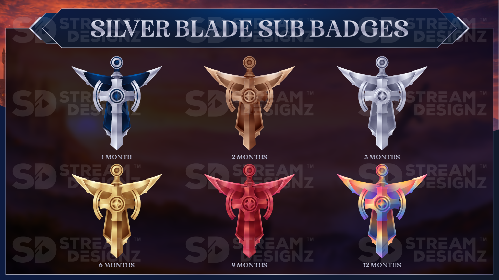 6 pack sub badges preview image silver blade stream designz