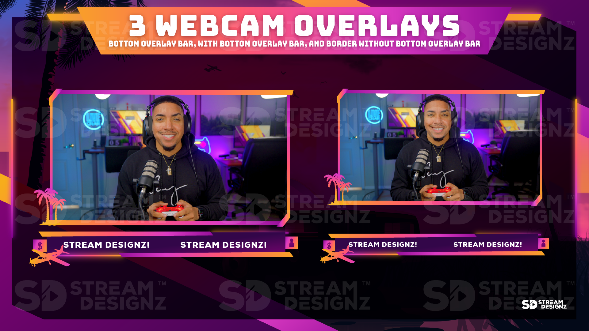 stream overlay package sunset city 3 webcam overlays stream designz