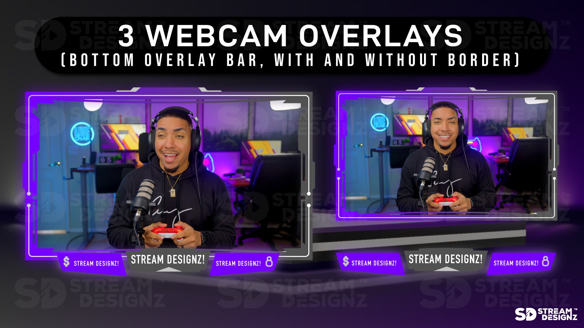 stream overlay package 3 webcam overlays ultraviolet stream designz