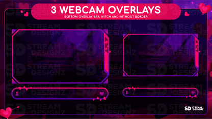 static stream overlay package 3 webcam overlays valentine lofi stream designz
