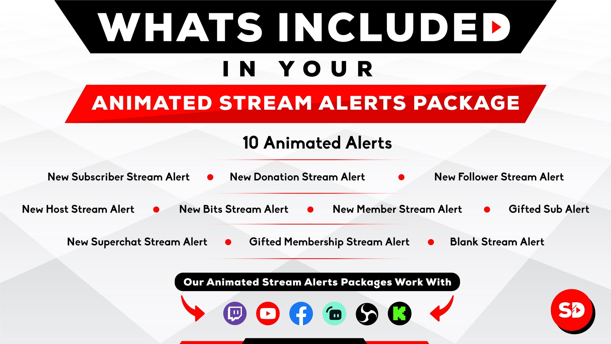 whats included in your package - animated alerts - green arrow - stream designz