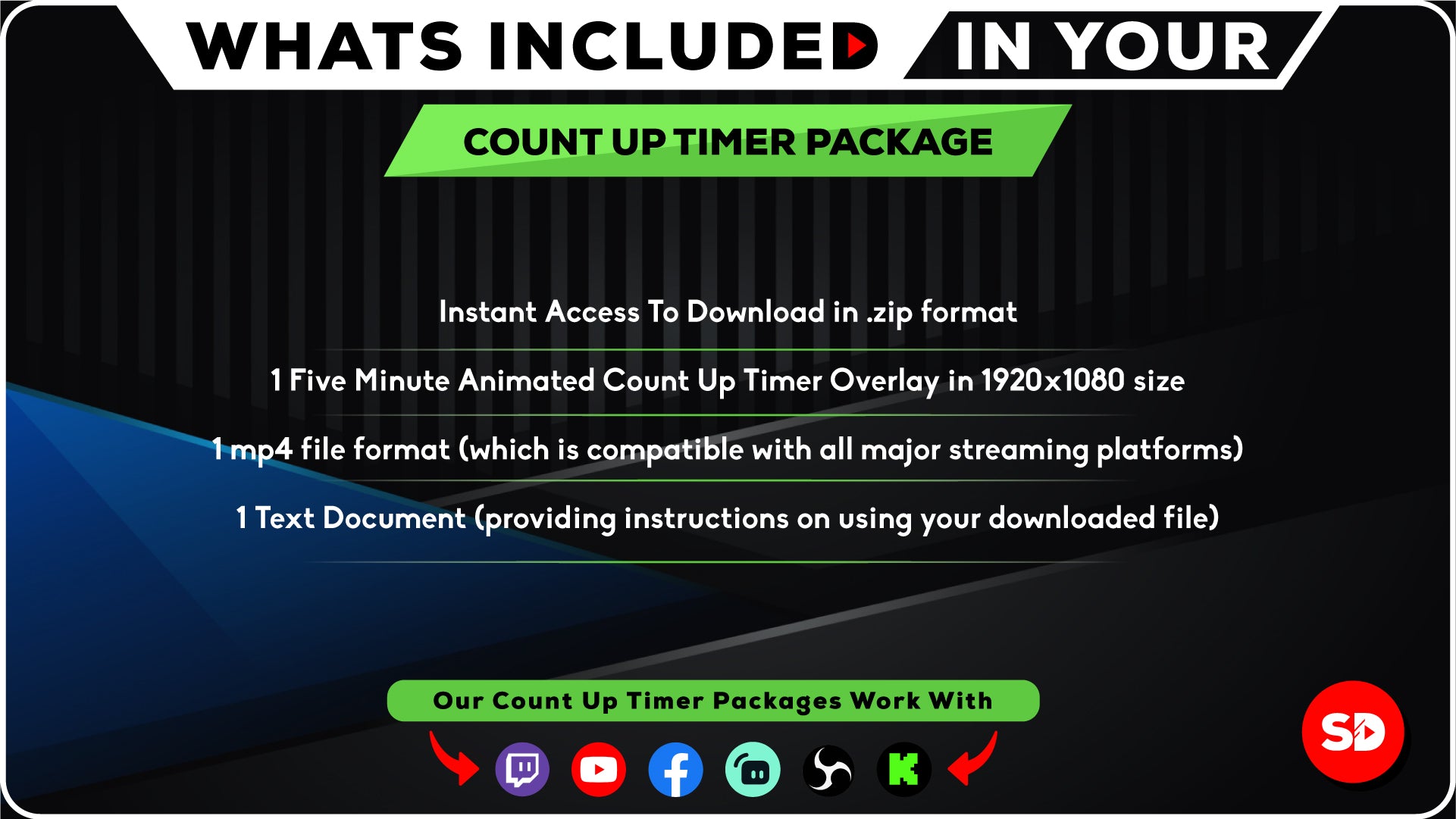 whats included in your package count up timer stream designz