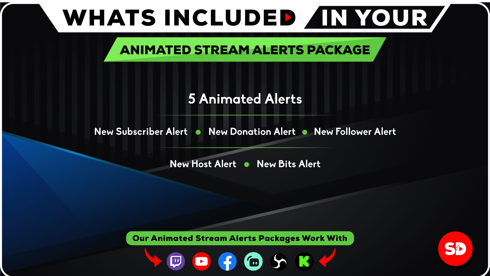 whats included in your package 5 alerts stream designz