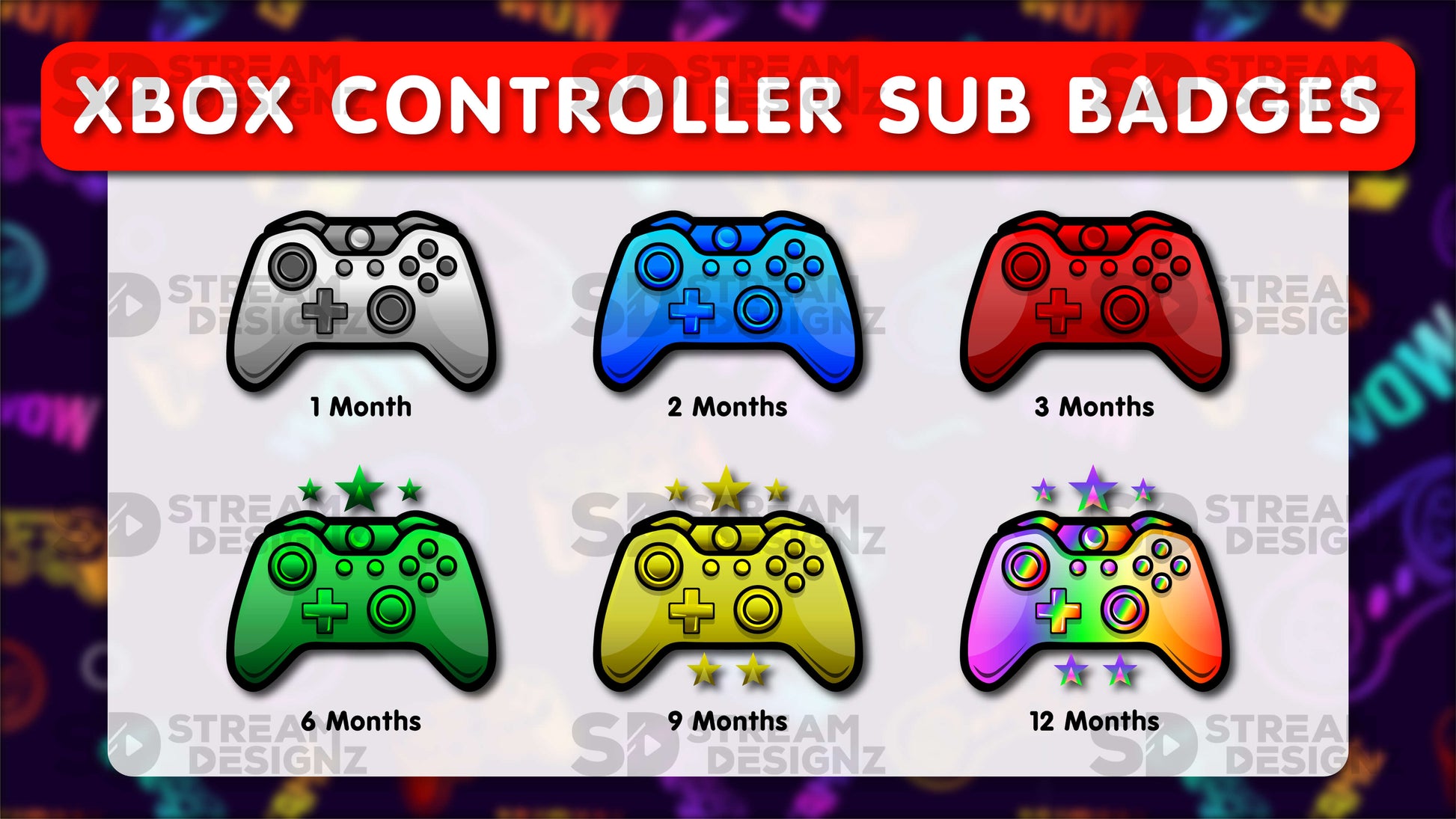 6 pack sub badges preview image xbox controller stream designz