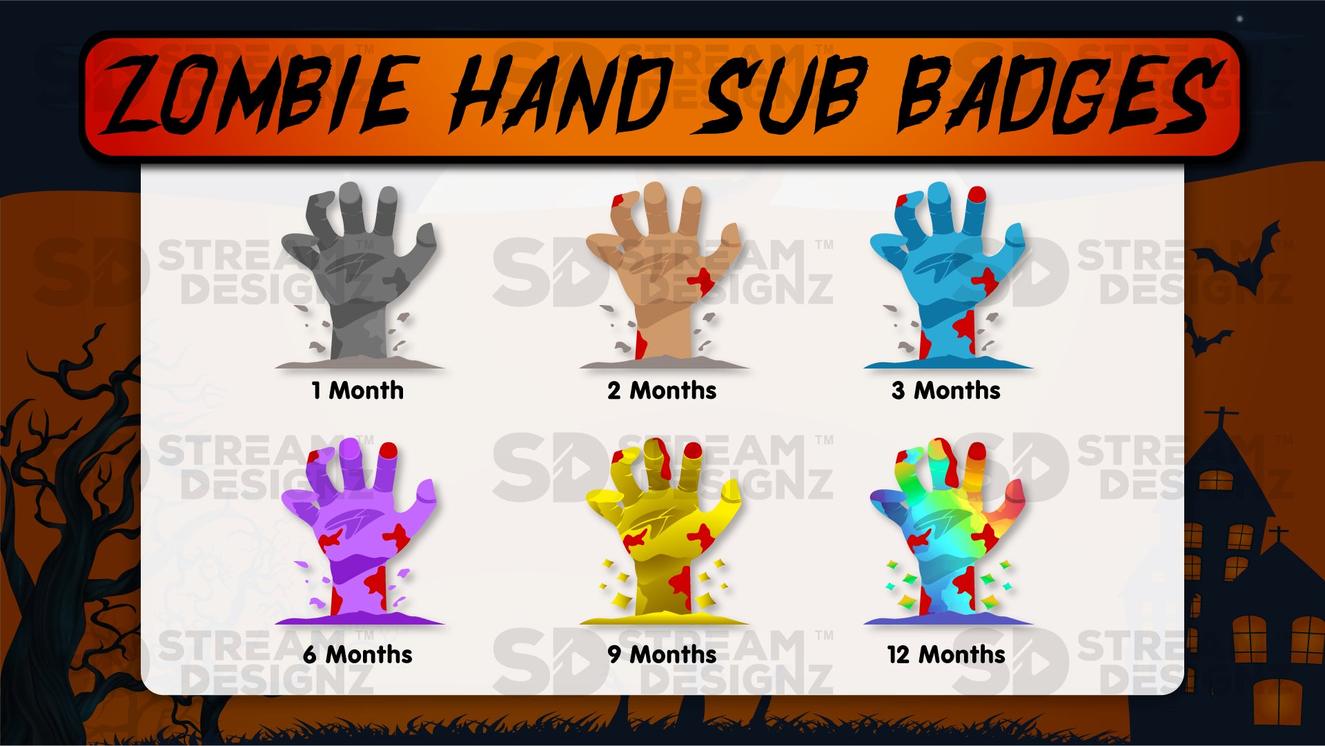 6 pack sub badges preview image zombie hand stream designz