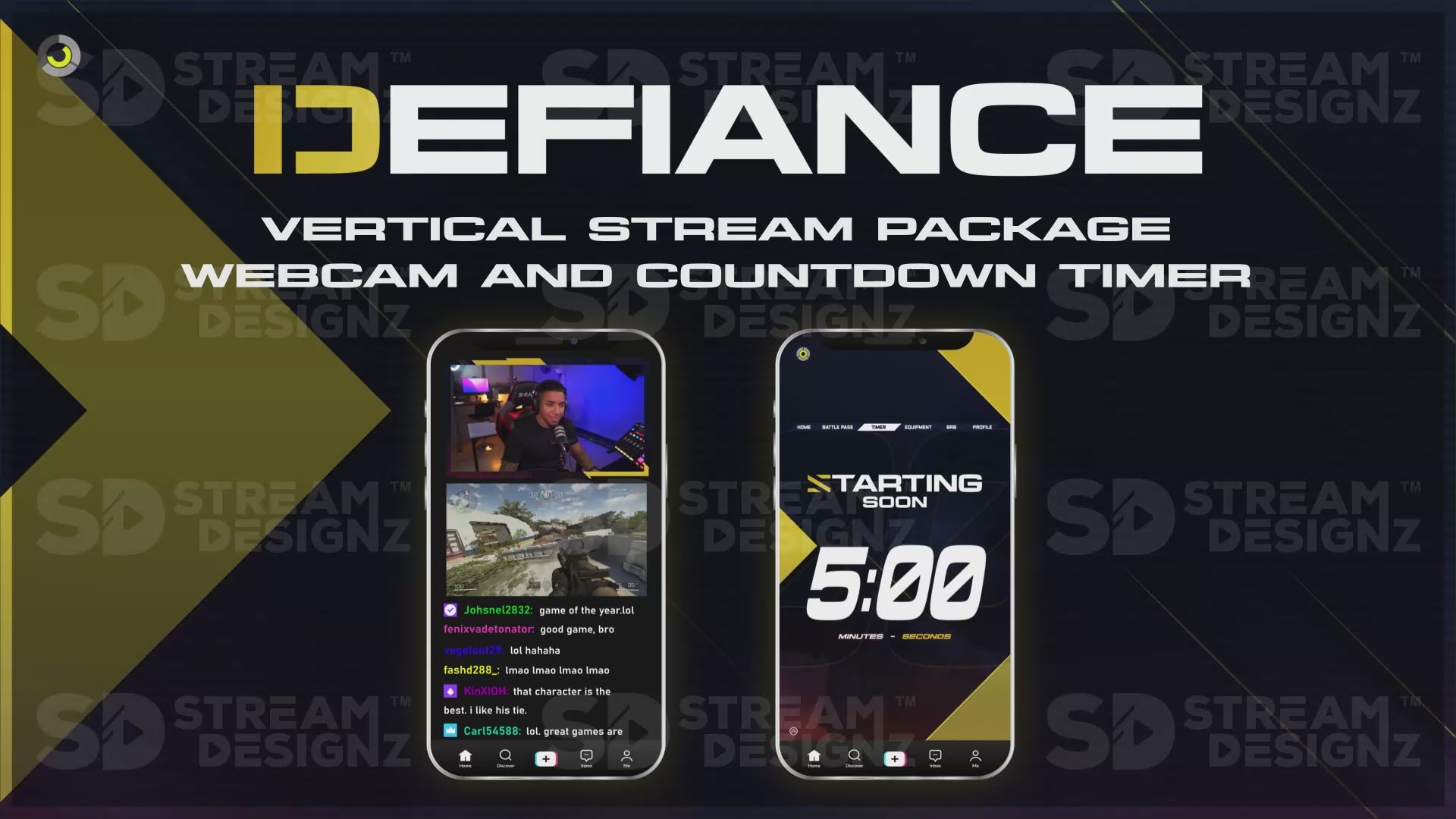 vertical stream overlay package webcam and countdown timer defiance stream designz