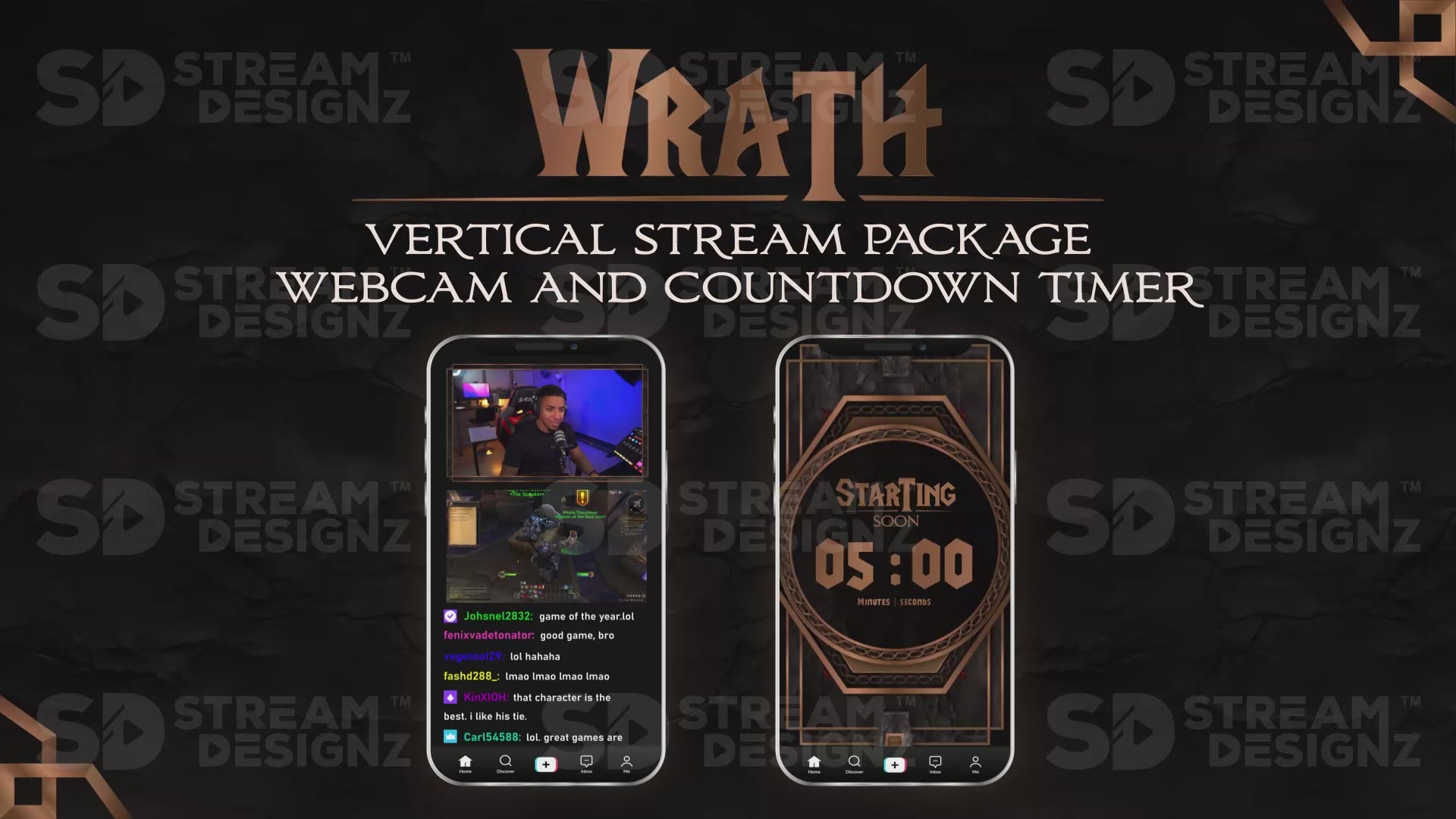 vertical stream overlay package webcam and countdown timer wrath stream designz