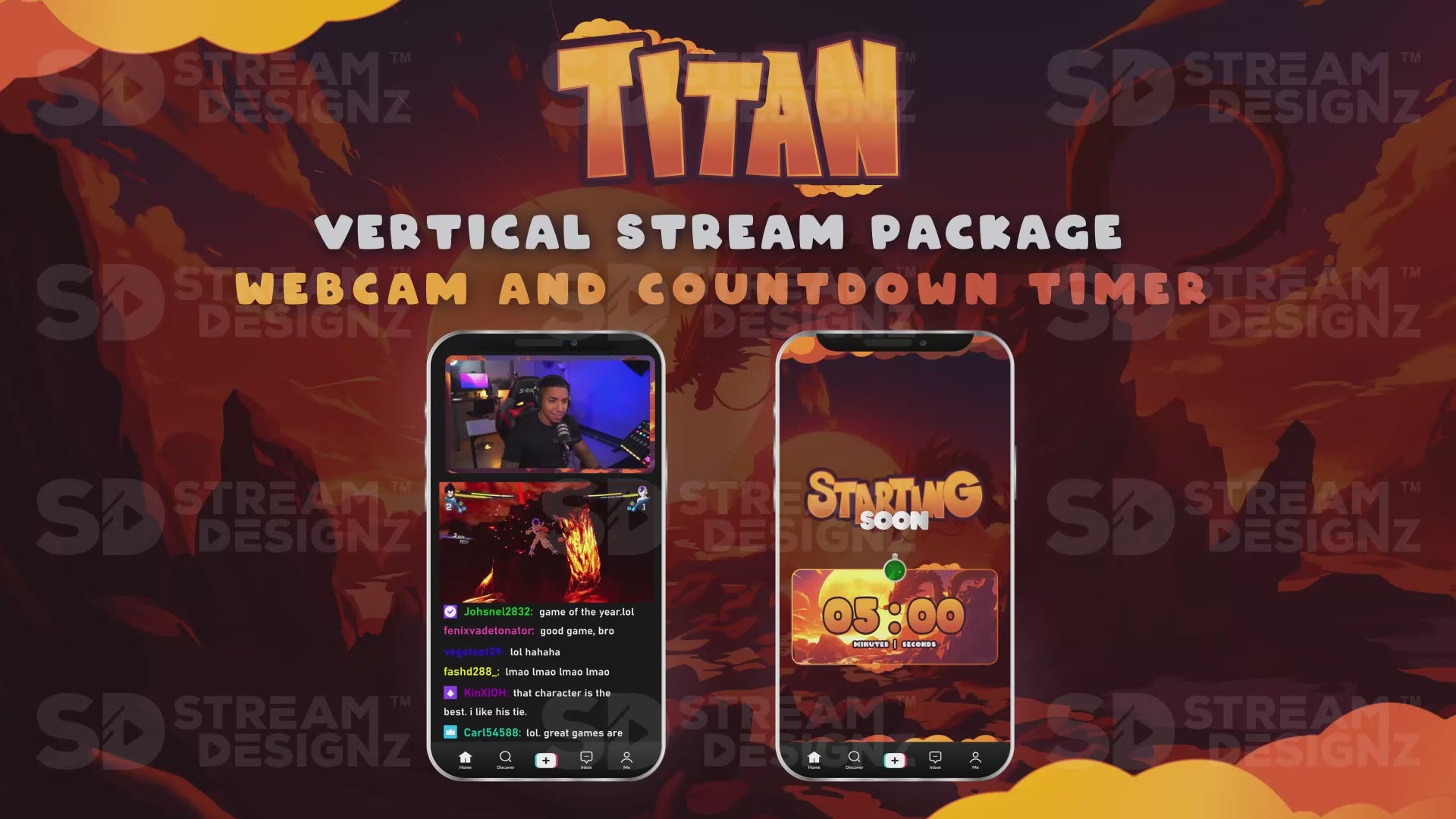 vertical stream overlay package webcam and countdown timer titan stream designz