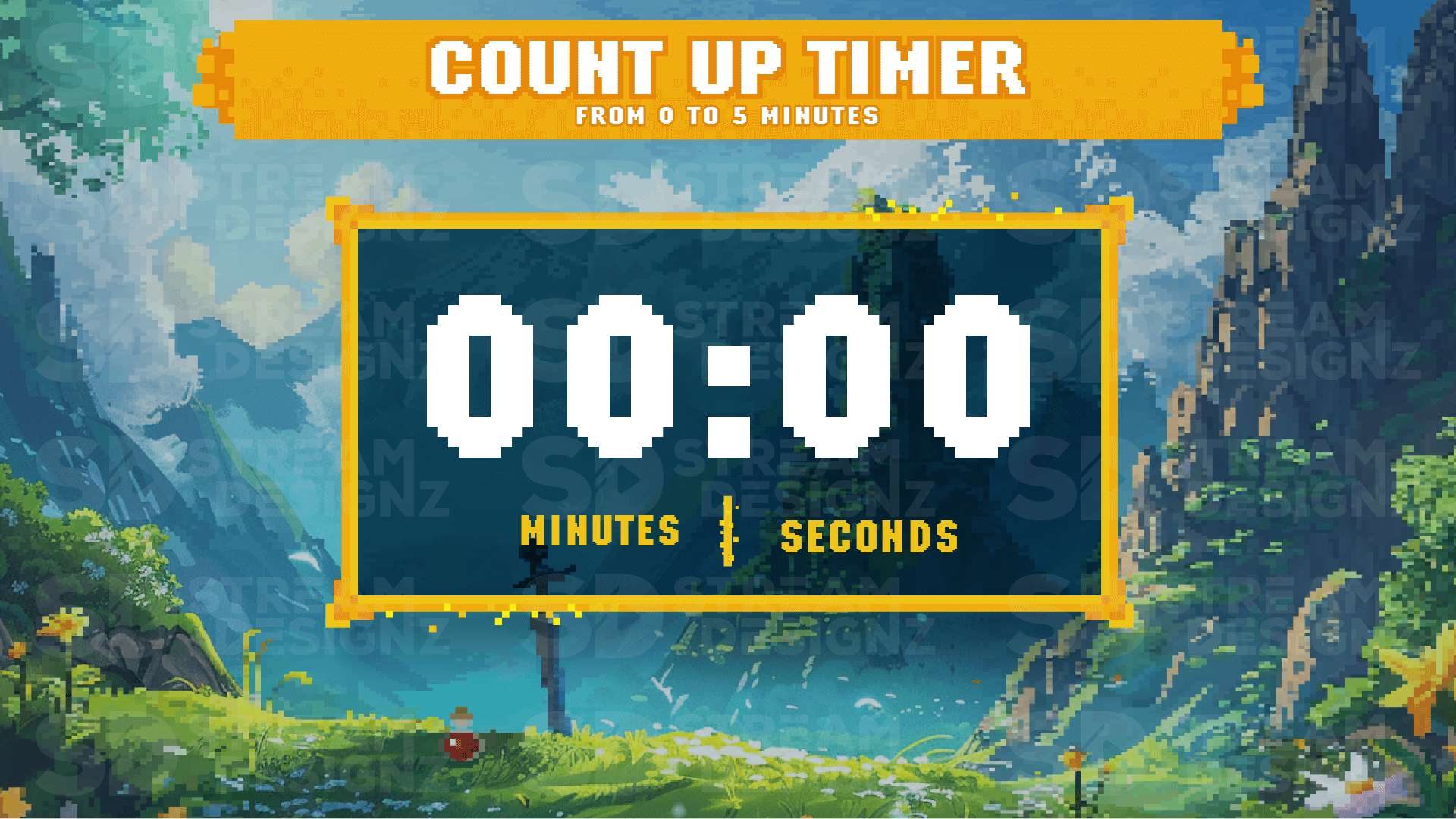 5 minute count up timer preview video pixel world stream designz