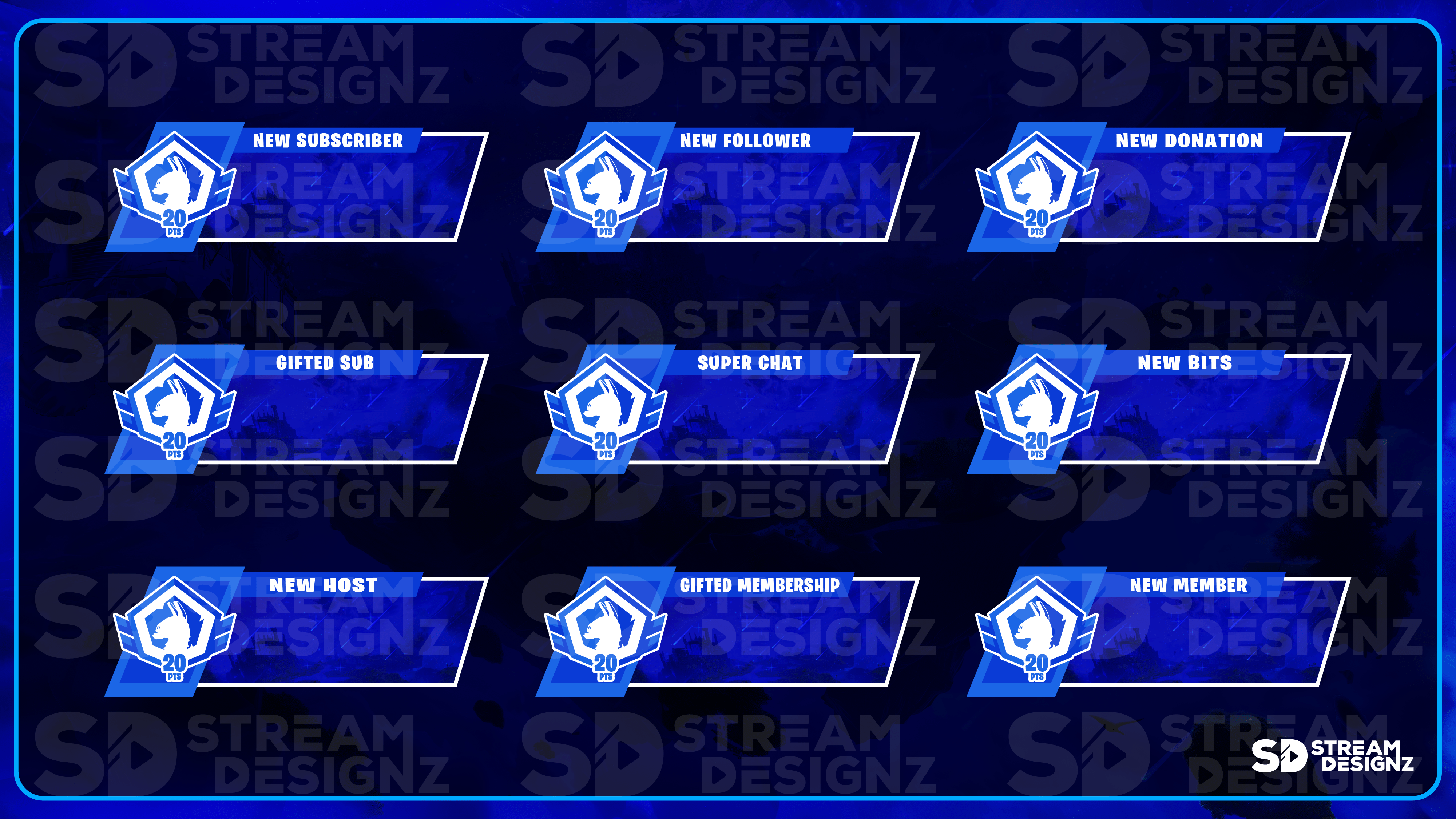 Load video: Animated stream alerts preview video royale stream designz