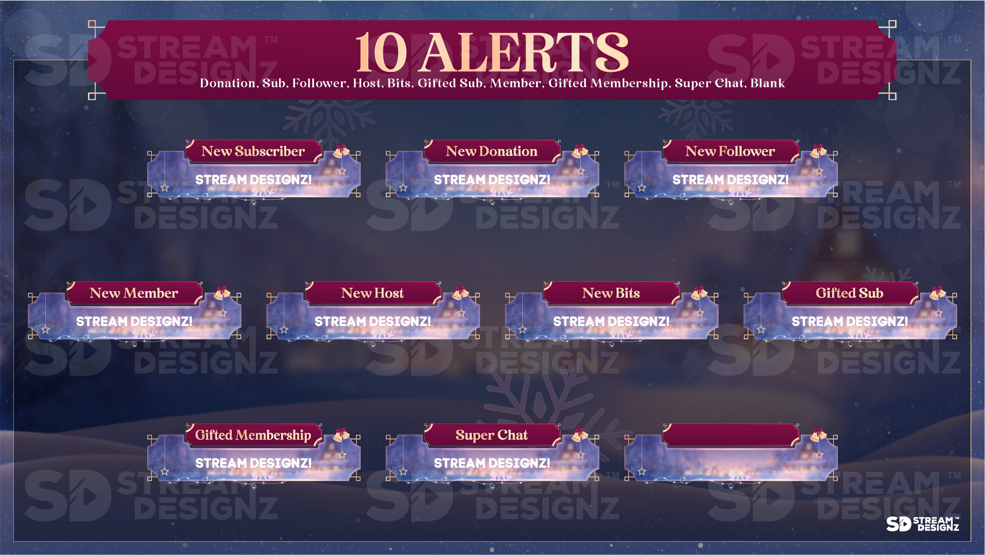 Load video: animated stream alerts preview video silent night stream designz