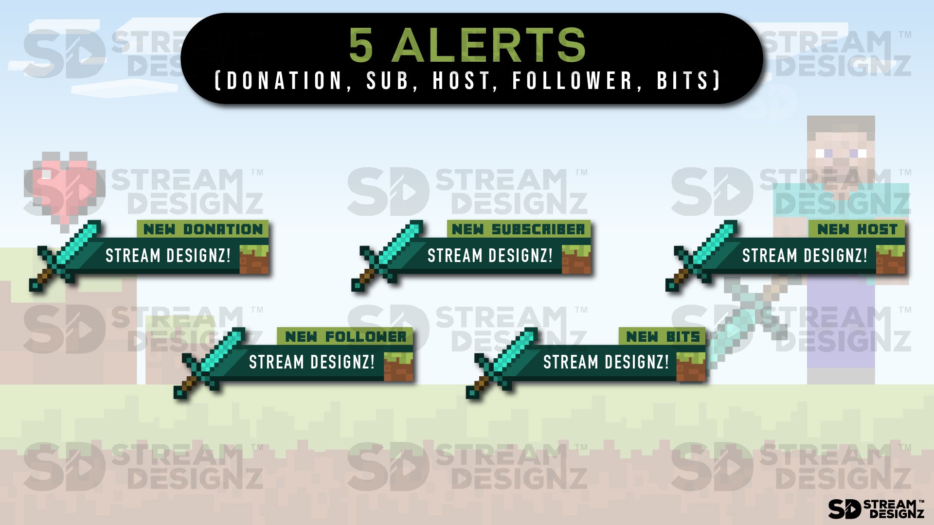 Animated stream alerts preview video steve stream designz