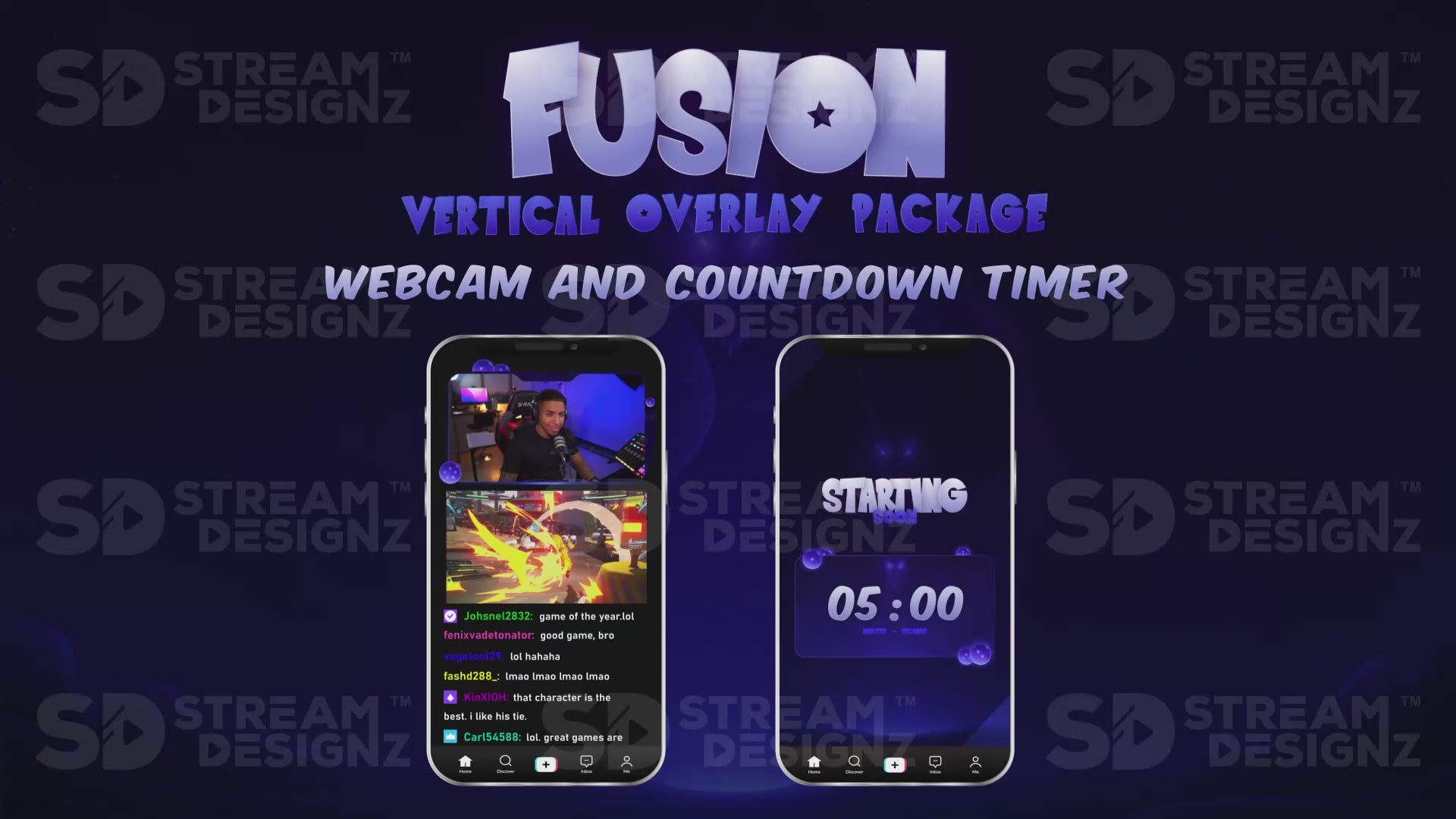 vertical stream overlay package webcam and countdown timer fusion stream designz