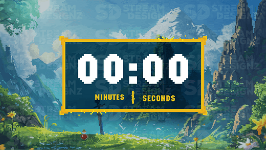 5 minute count up timer thumbnail pixel world stream designz