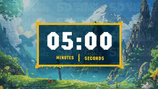 5 minute countdown timer thumbnail pixel world stream designz