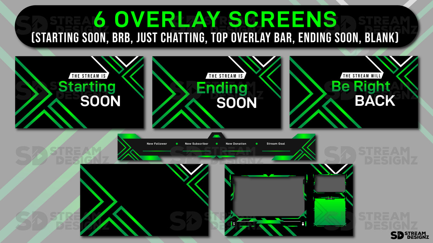 animated stream overlay package green lantern overlay screens stream designz