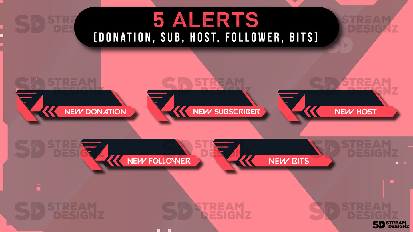 animated stream overlay package - ace - 5 alerts - stream designz